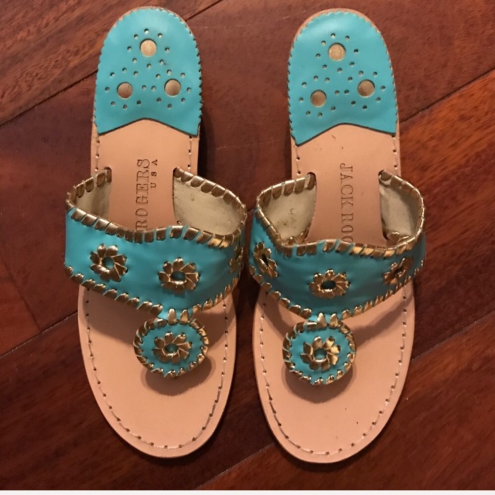 Jack Rogers turquoise/gold wedges